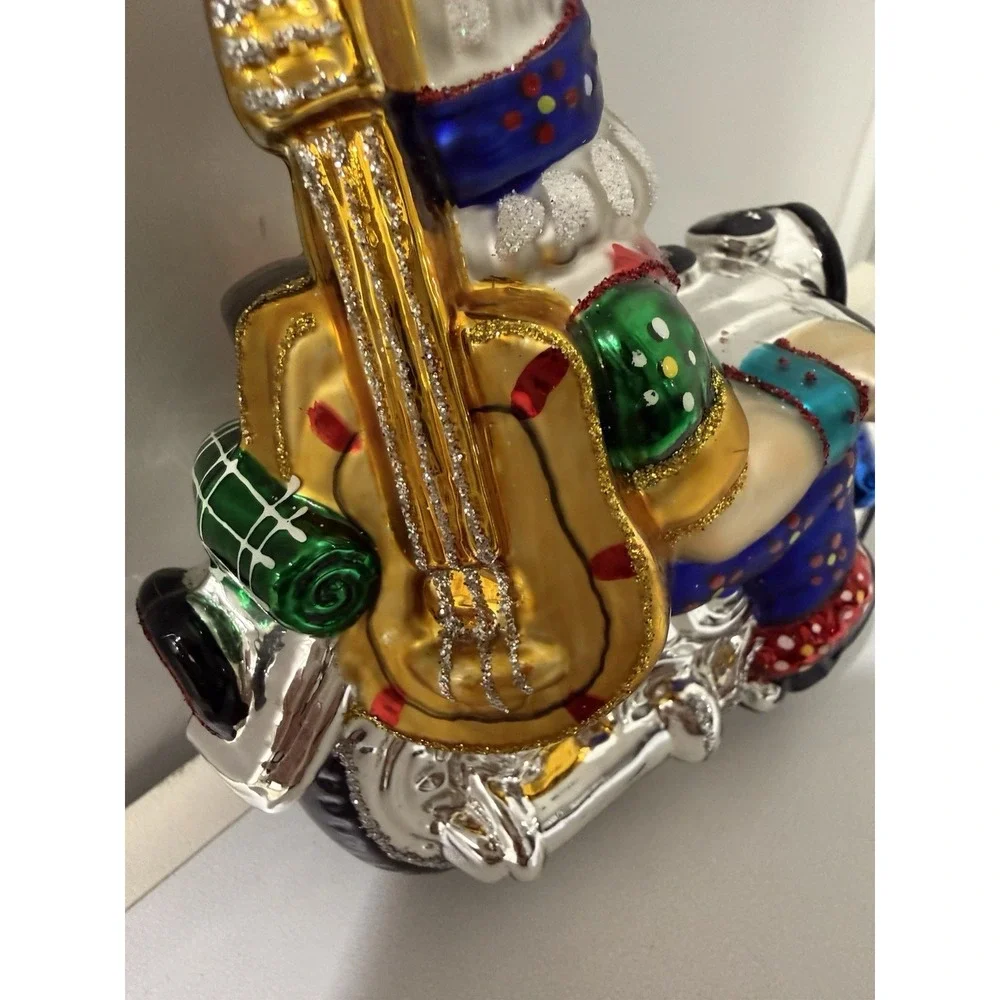 Max Glass Santa Claus Riding Motorcycle Blown Glass Christmas Ornament Poland